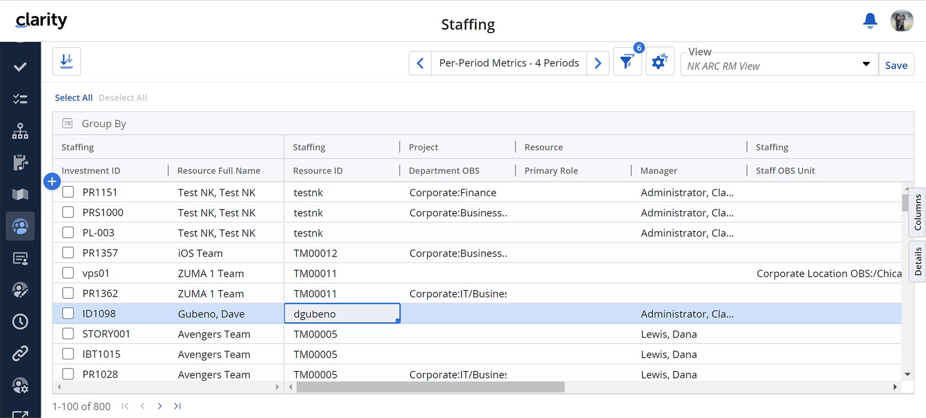 Clarity Staffing Screenshot showing how resources can be added in Clarity from the Staffing Workspace.
