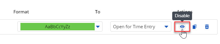 Clarity Article – Conditional Formatting-11 Screenshot example of how to disable conditional formatting rules in Clarity PPM