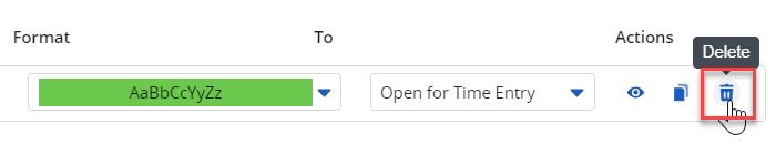 Clarity Article – Conditional Formatting-13 Screenshot of delete button in Clarity conditional formatting feature.