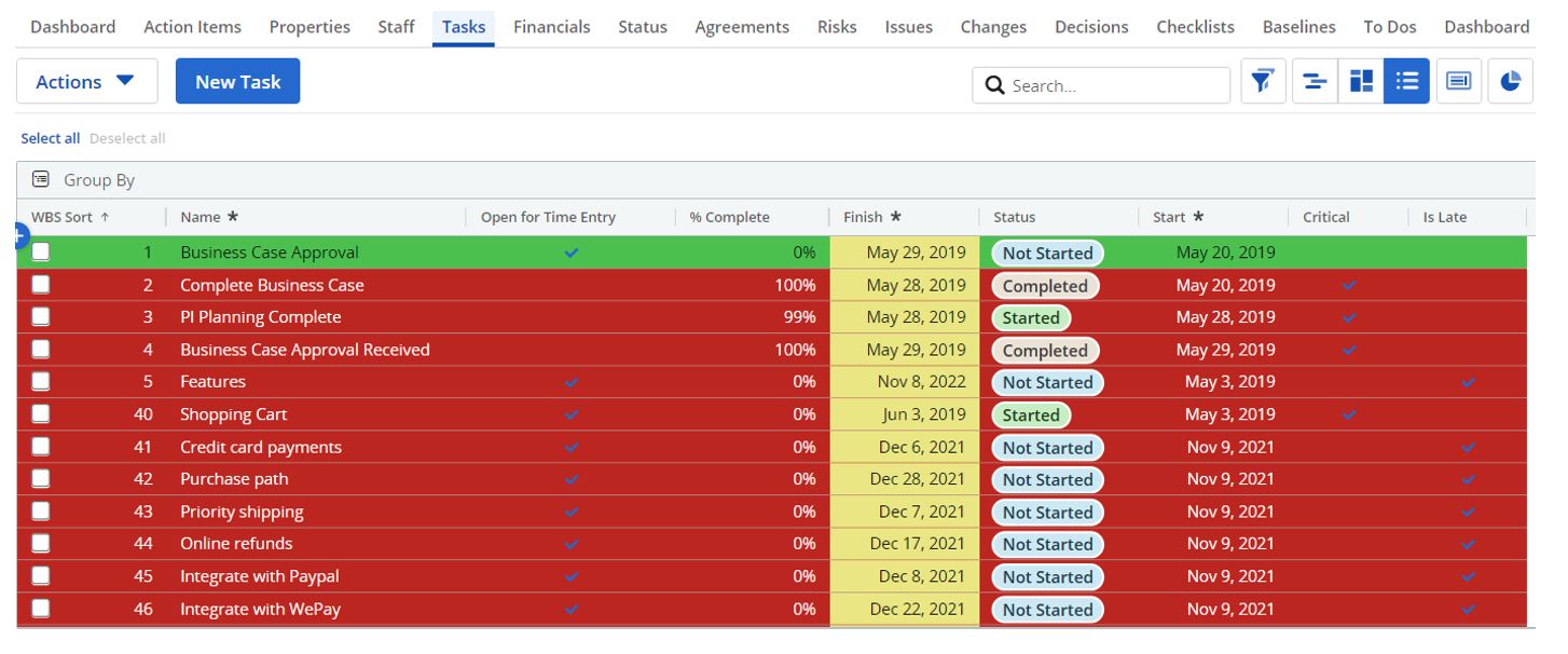 Clarity Article – Conditional Formatting-25 Screenshot of Clarity version 16.2.2 with cells highlighted in red, green, and yellow based on selected conditions.