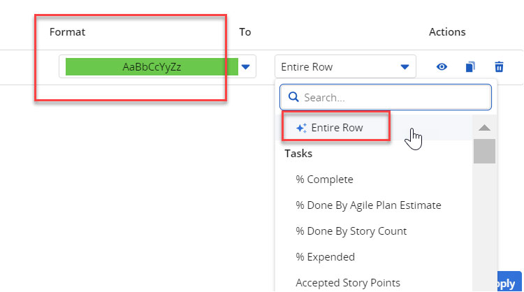Clarity Article – Conditional Formatting-6 Screenshot of Conditional Formatting dropdown in Clarity PPM