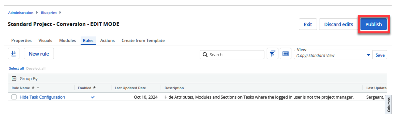 Blueprint Rules for Sub Objects-8 Screenshot of the Conditional Formatting for Time Entries in Clarity PPM