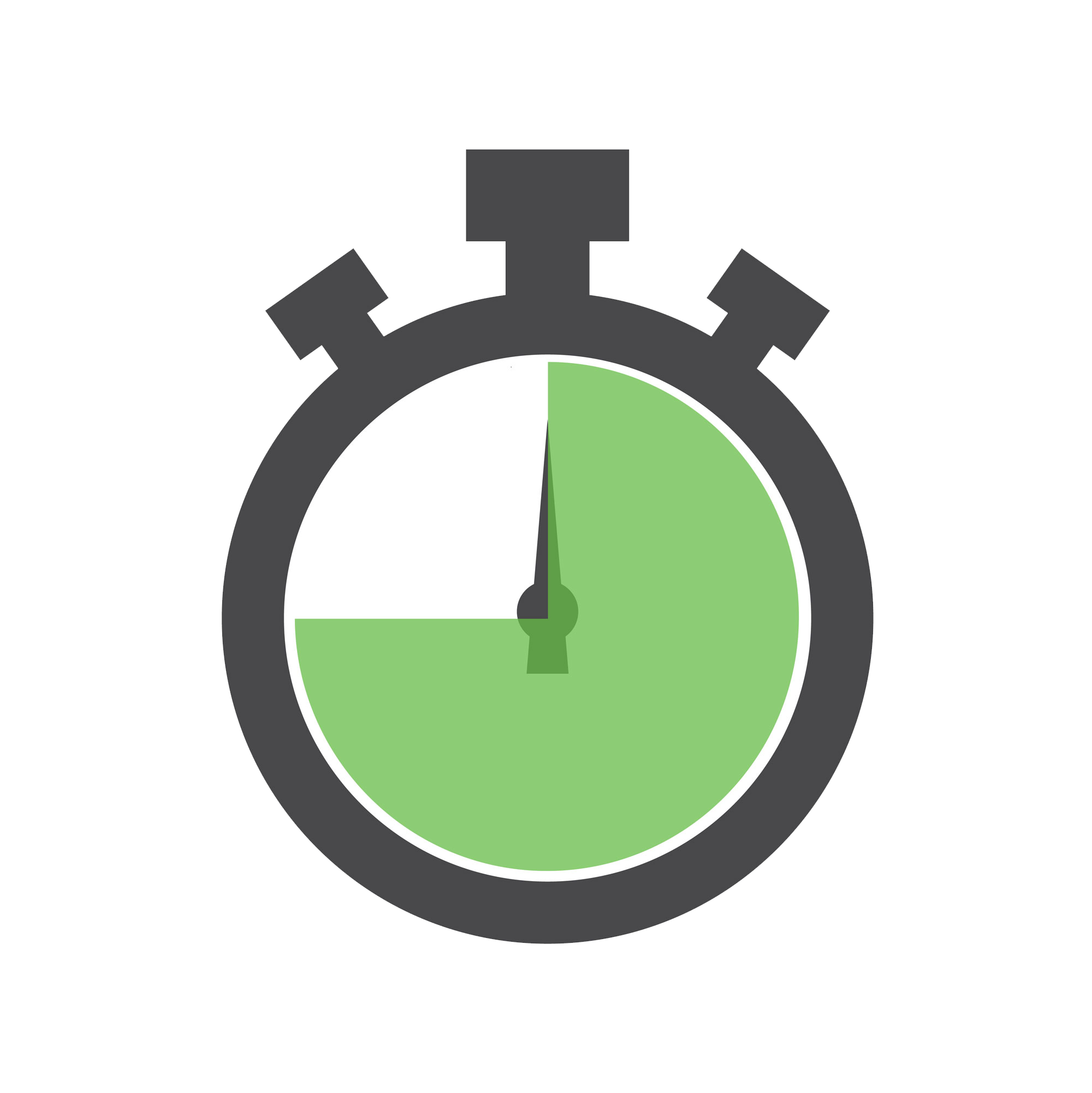 Stopwatch icon showing 75% of time elapsed, represented by a green three-quarter circle.