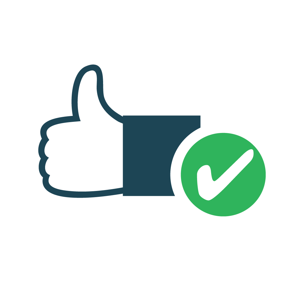 Thumbs-up symbol with a check mark representing approval